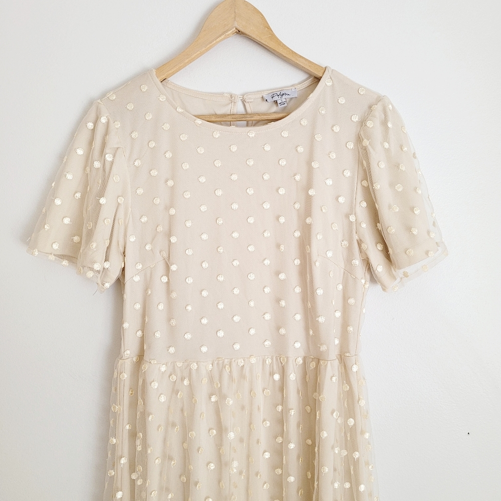 Polagram | Sheer Polka Dot Embroidered  Midi Dress - S